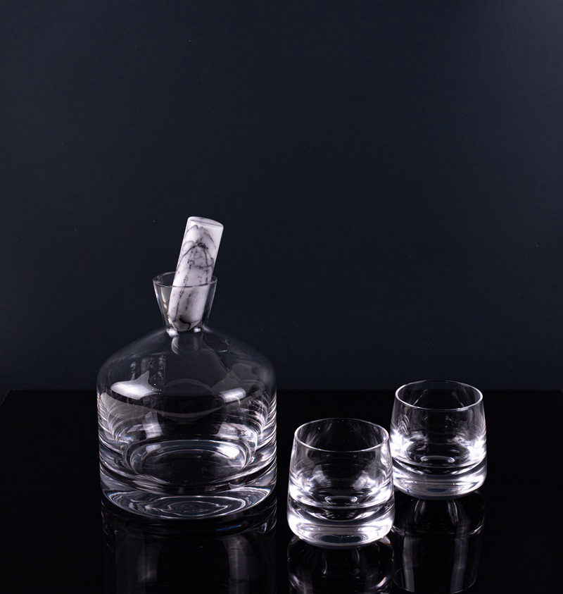 Set of Clear Glass Decanter and Tumblers