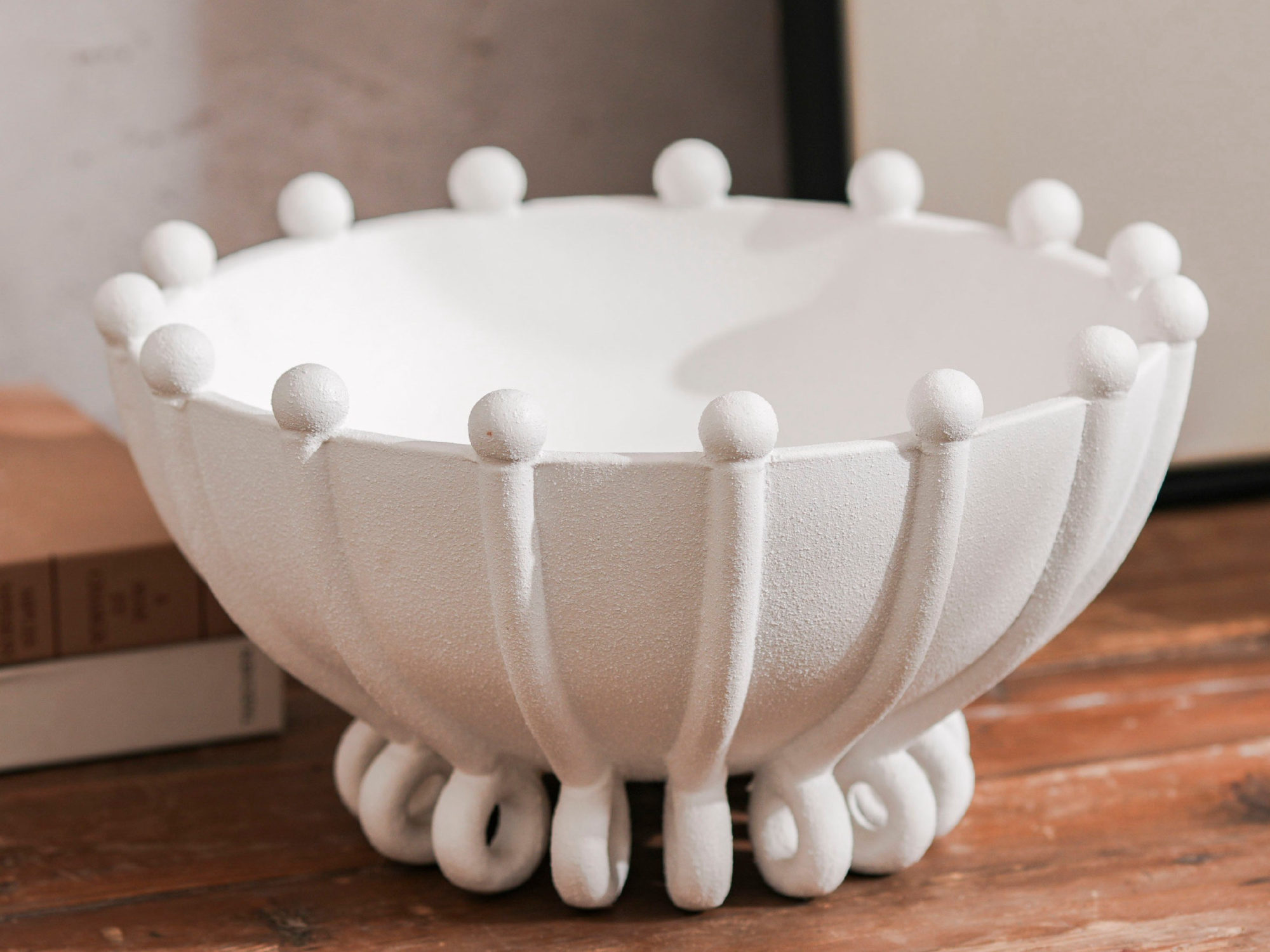 White Bowl with Beaded Rim