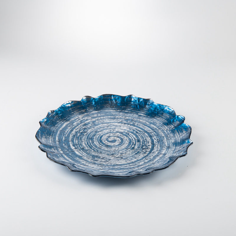 Blue Scalloped Glass Spiral Plate