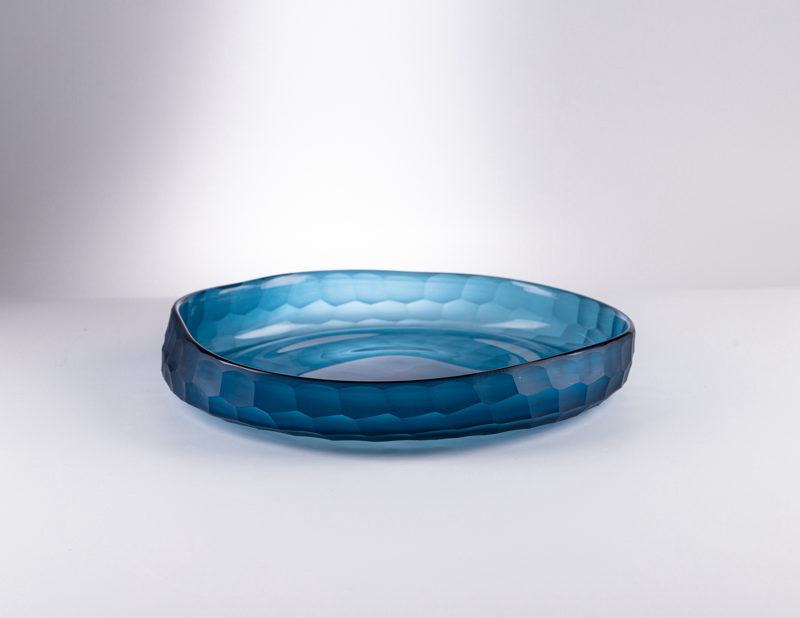 Ribbed Blue Glass Bowl