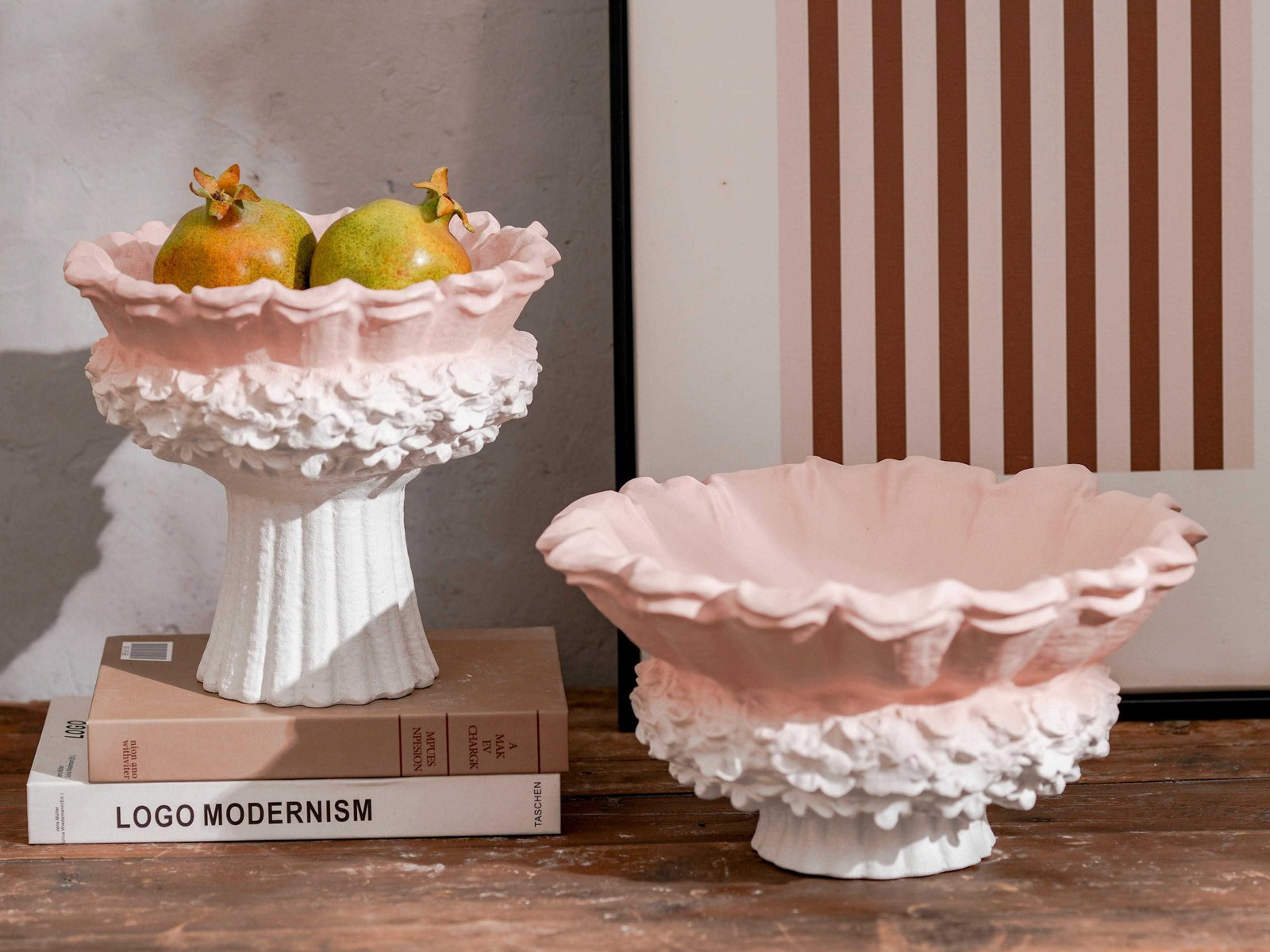 Blush Ruffled Pedestal Bowl