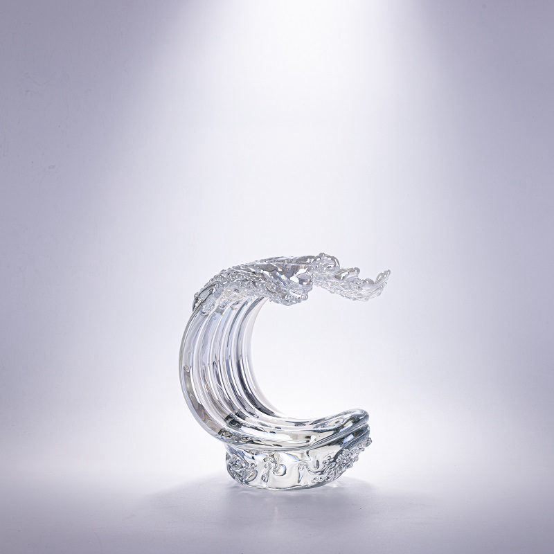 Sculptural Clear Glass Wave Accent