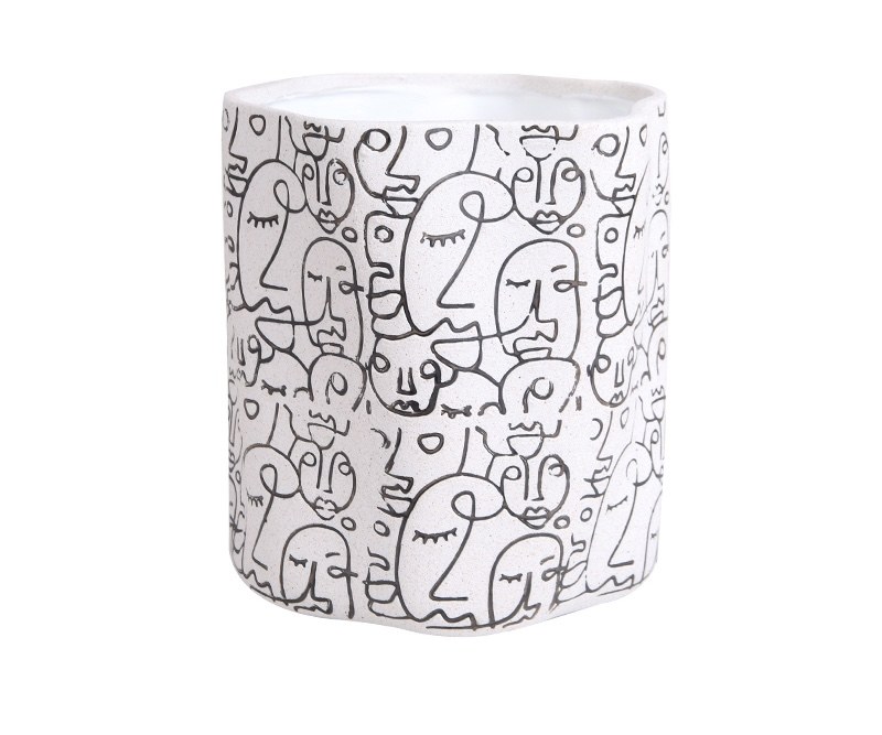 White Line-Face Round Vase