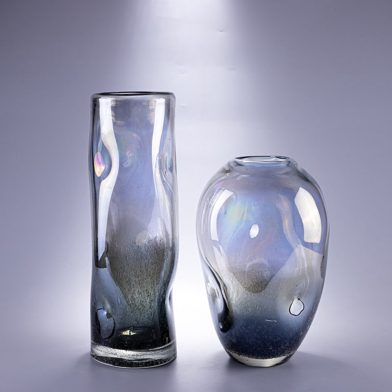 Set of 2 Blue Glass Vases