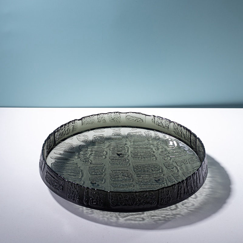Smoke Glass Woven-Texture Round Tray