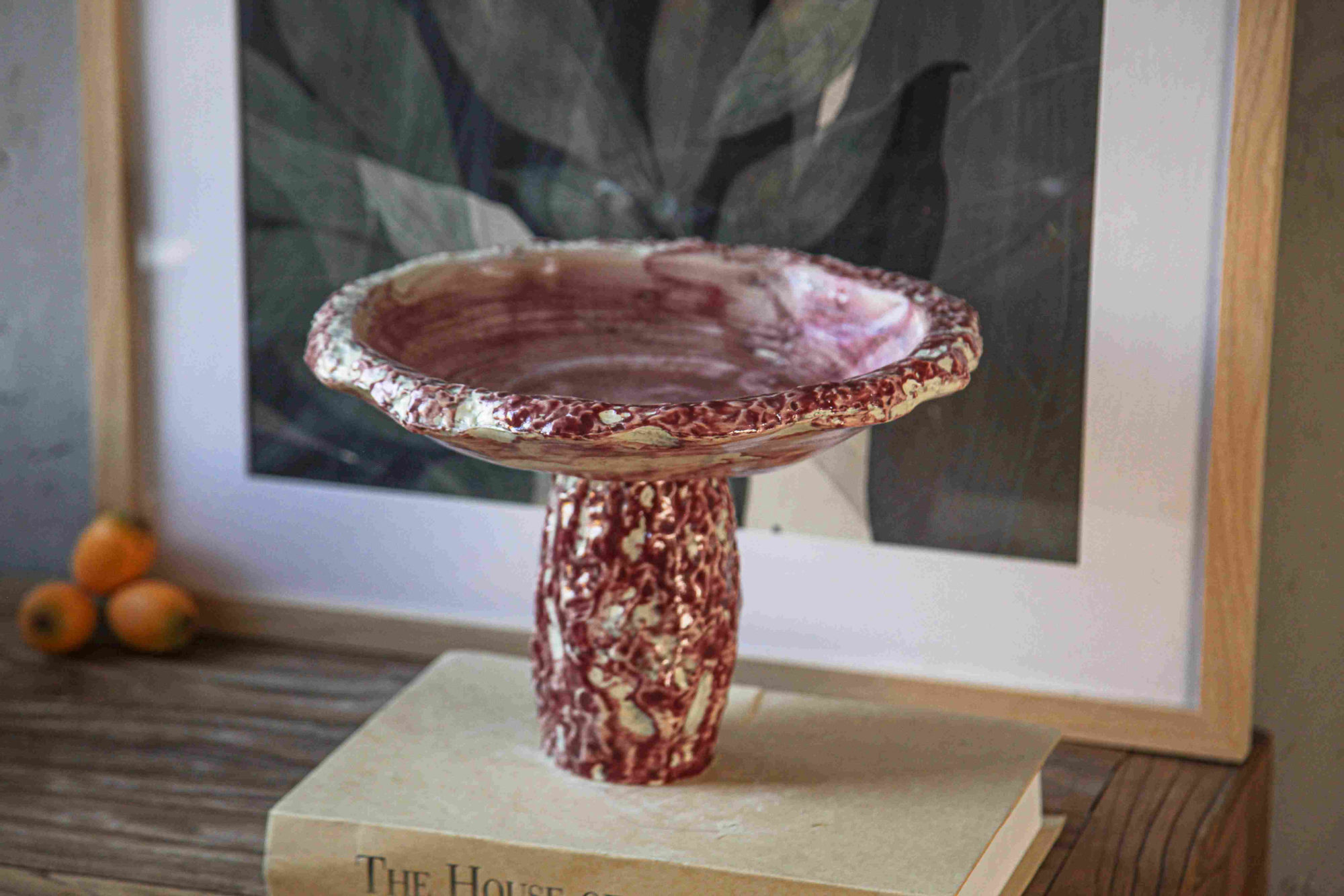 Burgundy Fluted Pedestal Bowl