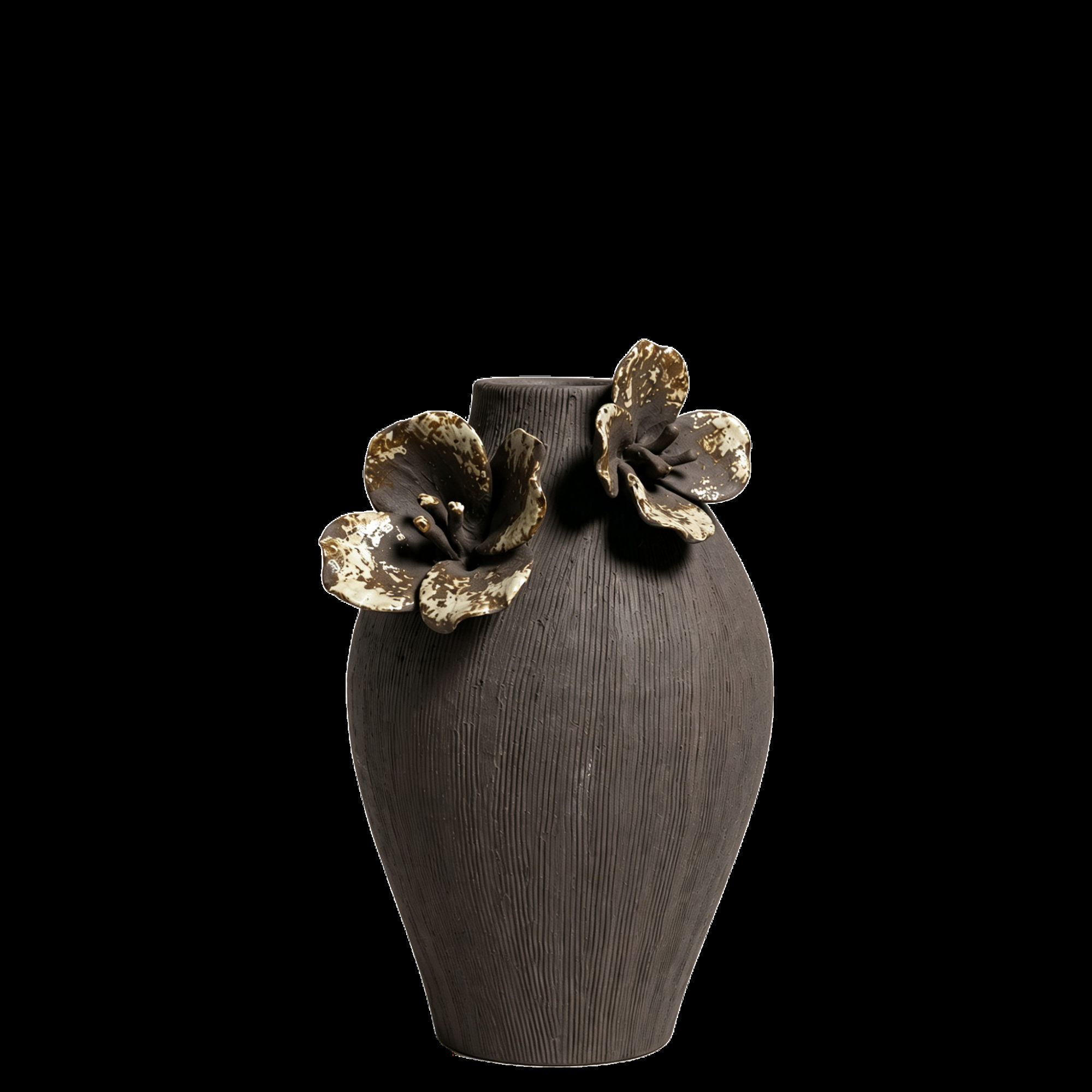 Dark Vase with Gold Floral Appliques