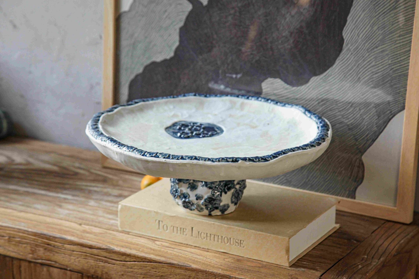Blue Rim Speckled Cake Stand