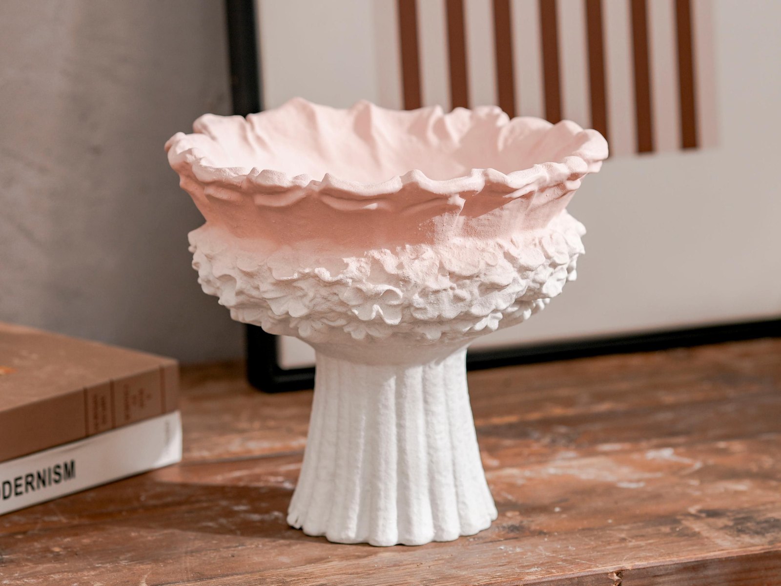 Blush Ruffled Pedestal Bowl