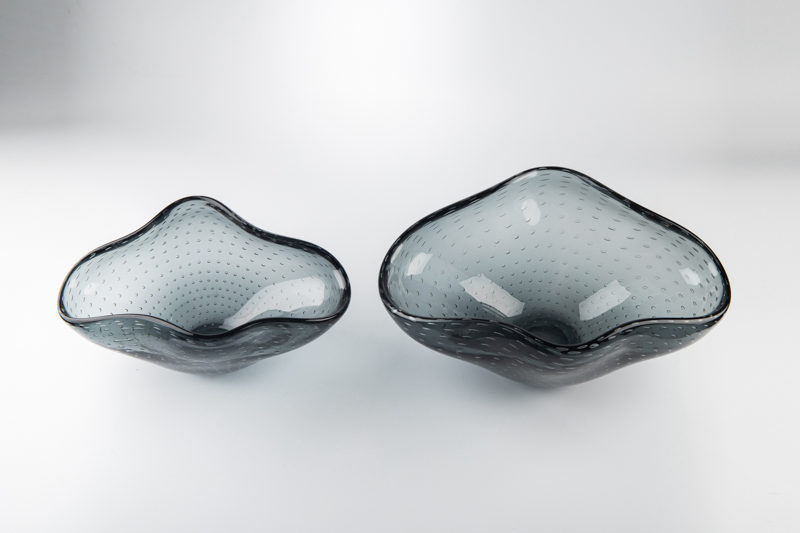 Set of 2 Gray Organic Glass Dishes