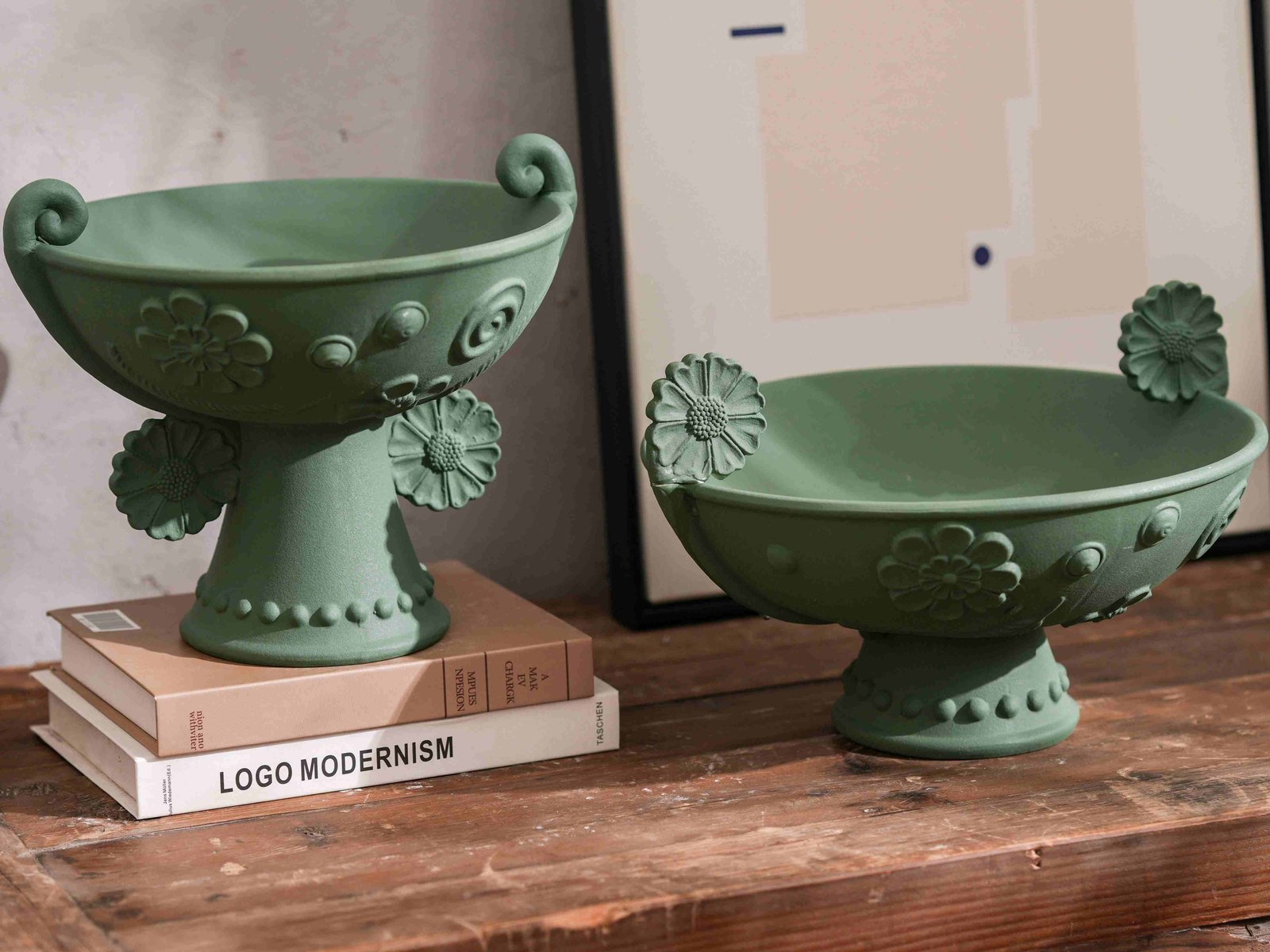 Sage Daisy Footed Bowl