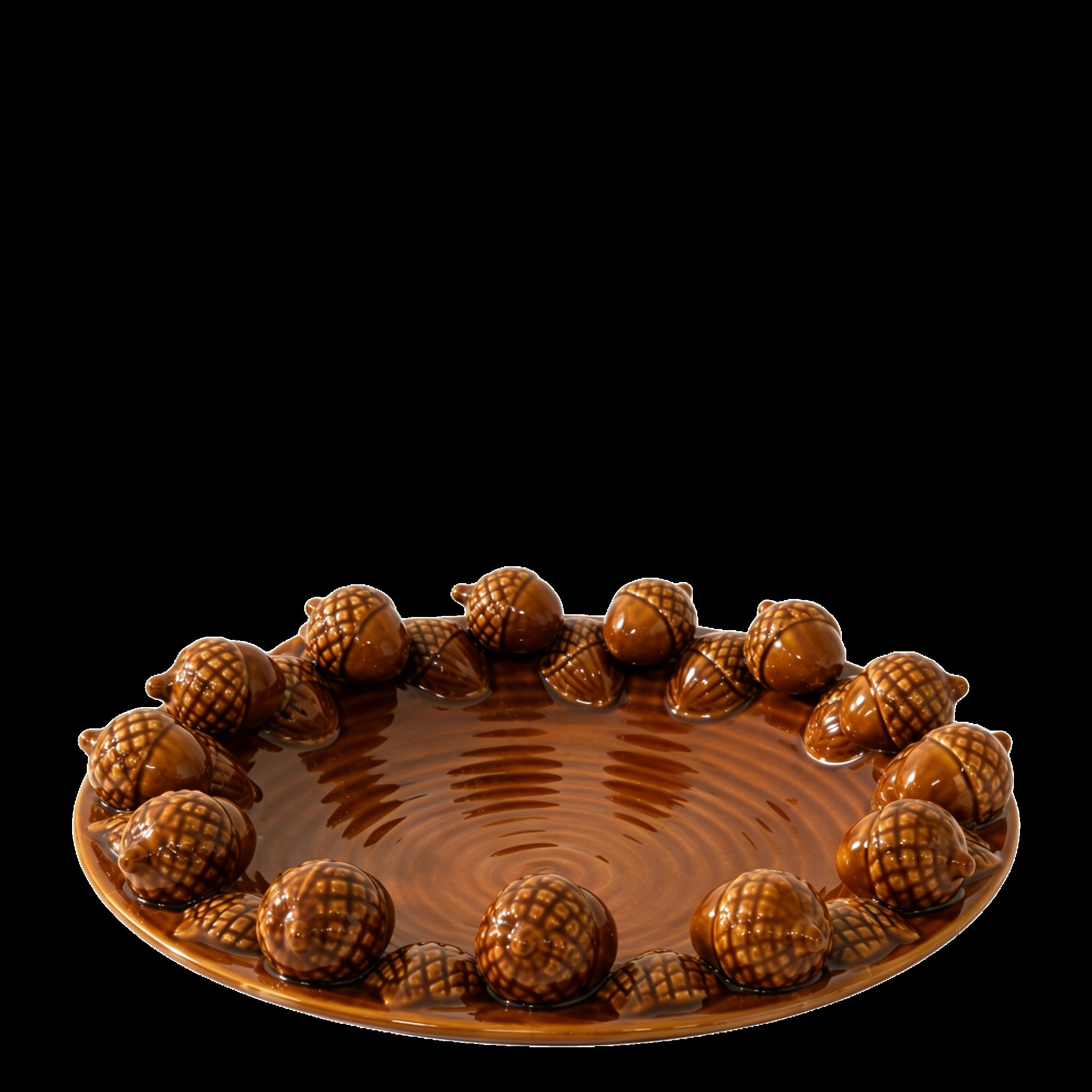 Brown Textured Bowl with Acorn Appliques