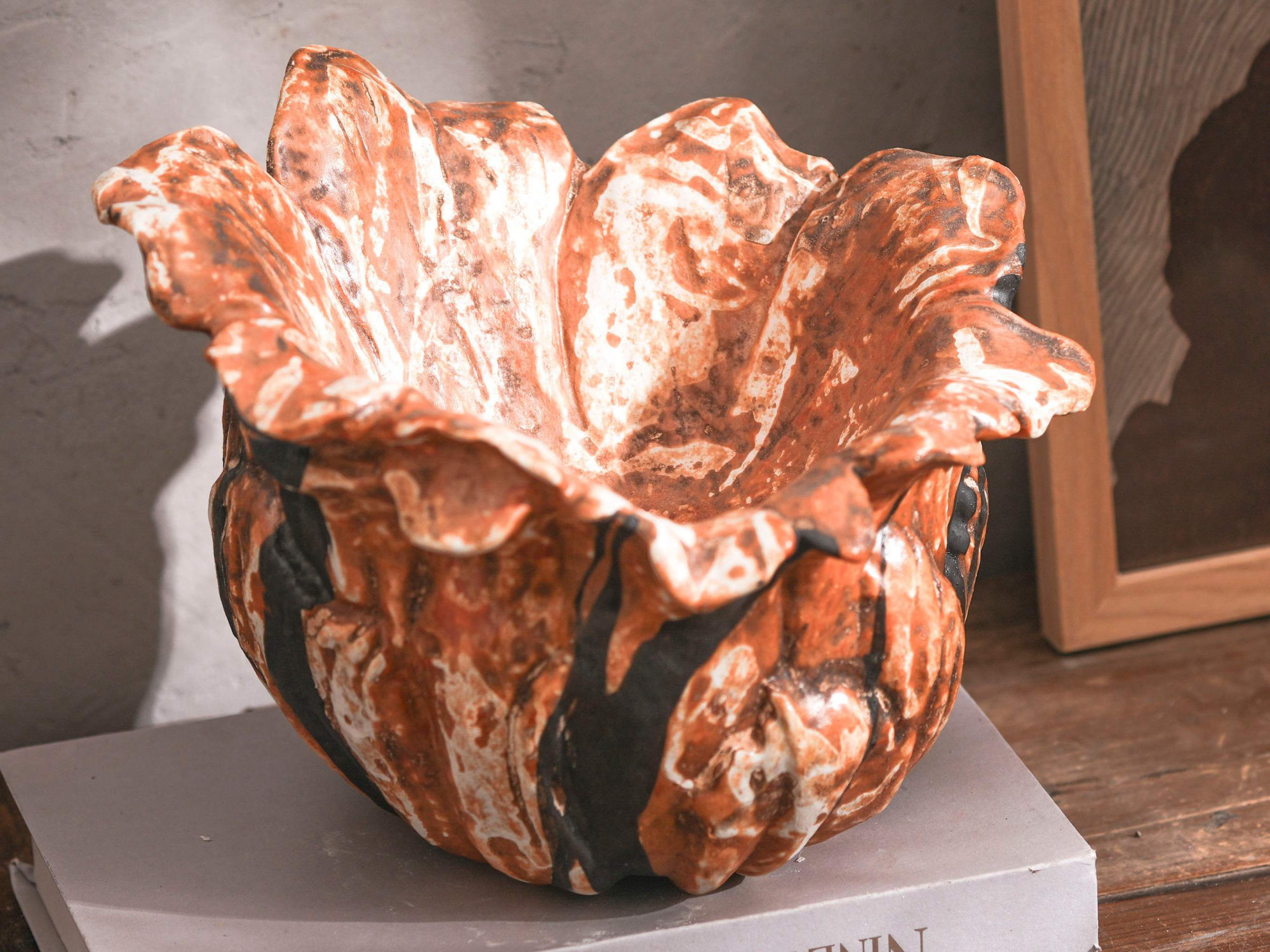 Copper Ruffled Shell-Shaped Vase